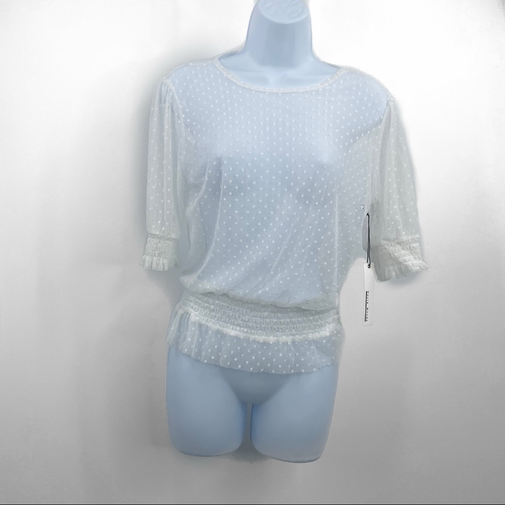 NWT Sheer White Blouse | 3/4 Sleeve Lightweight Top | Dressy Casual Style L